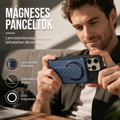 Mágneses páncél tok – felhajtható lencsevédővel és erős mágneses gyűrűvel – Mágneses páncél telefontok – Utánvéttel! 🧲