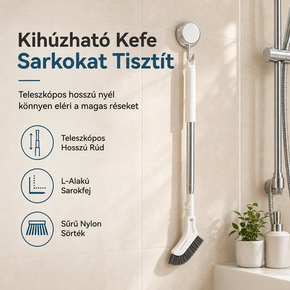 Lehajlás nélkül tisztítja a sarkokat – eléri a poros mennyezetet és a padlót is – Többfunkciós, kiterjeszthető hosszú fogantyús padlósúroló kefe – Utánvéttel! 🧹