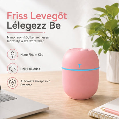 Lélegezzen friss környezeti levegőt – az ultrahangos porlasztás kiegyensúlyozottan tartja személyes környezetét – Mini USB-s légnedvesítő – Utánvéttel! 🌿