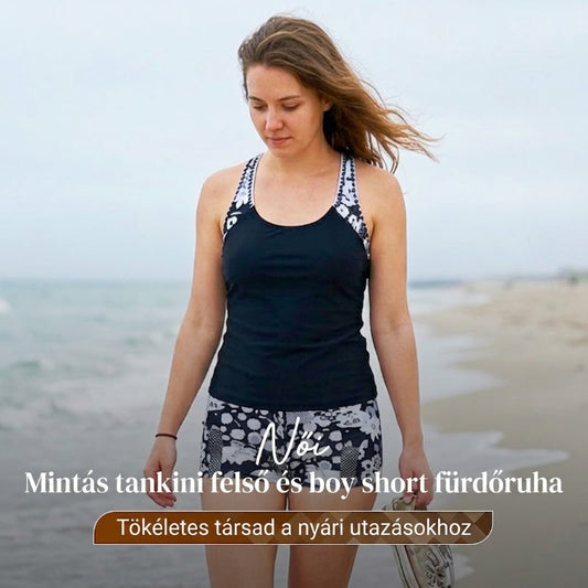 👙🏖️ Szexi Mintás Tank Top & Rövidnadrág Kétrészes Fürdőruha 🌞